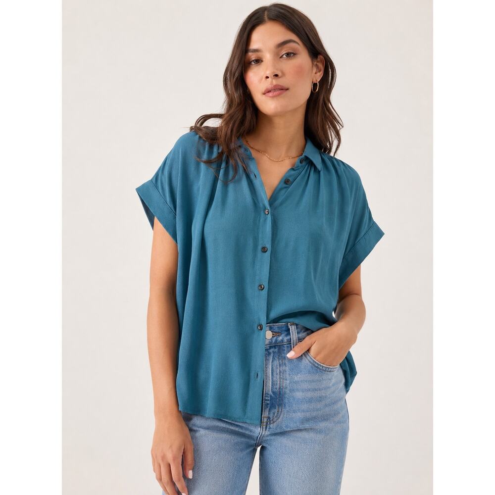 Madewell Central Drapey Shirt Coastal Sea Blue Plus Size 1X